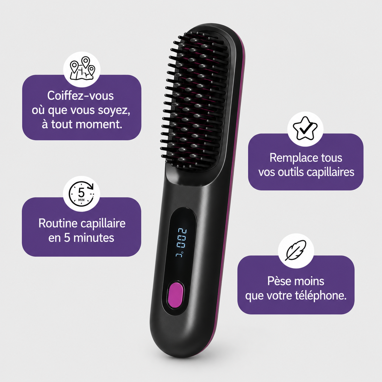 Lisséa™ — Brosse Lissante Sans Fil & Nomade