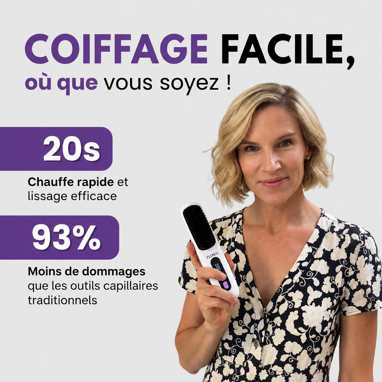 Lisséa™ — Brosse Lissante Sans Fil & Nomade